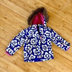 Boden Girls Floral Ski Jacket 2–3Y Faux Fur Hood Fleece Lined Waterproof